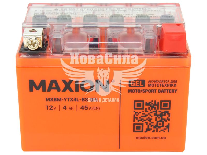 АКБ мото гелевий 12V 4-А/Ч R+ (Maxion) (113х70х85) (YTX4L-BS GEL)