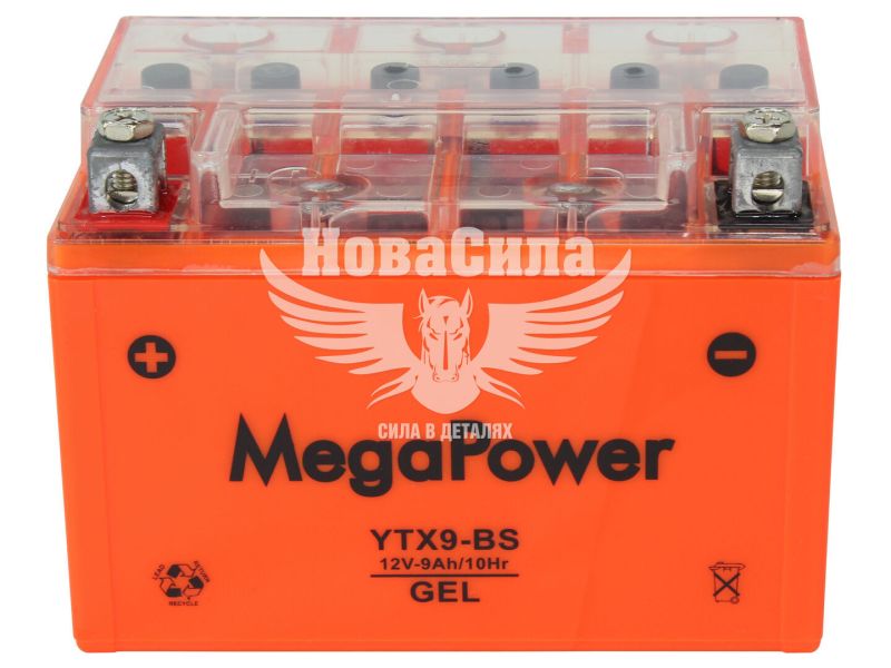 АКБ мото гелевий 12V 9-А/Ч L+ (MegaPower) (150x85x107) (YTX9-BS)