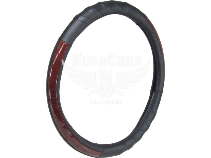 Чохол руля L чорний з коричневими вставками 39-41см. (CarLife) (SW129L)