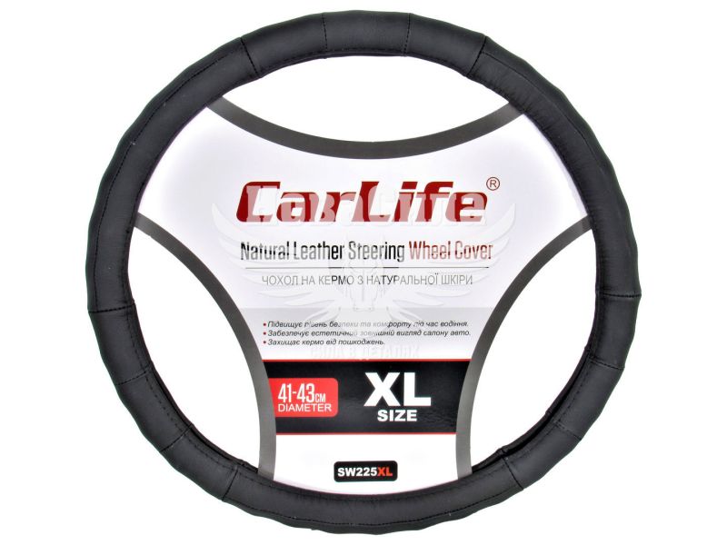 Чохол руля XL шкіра чорний 41-43см. (CarLife) (SW225XL)