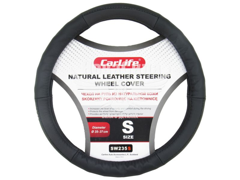 Чохол руля S шкіра чорний 35-37см. (CarLife) (SW235S)