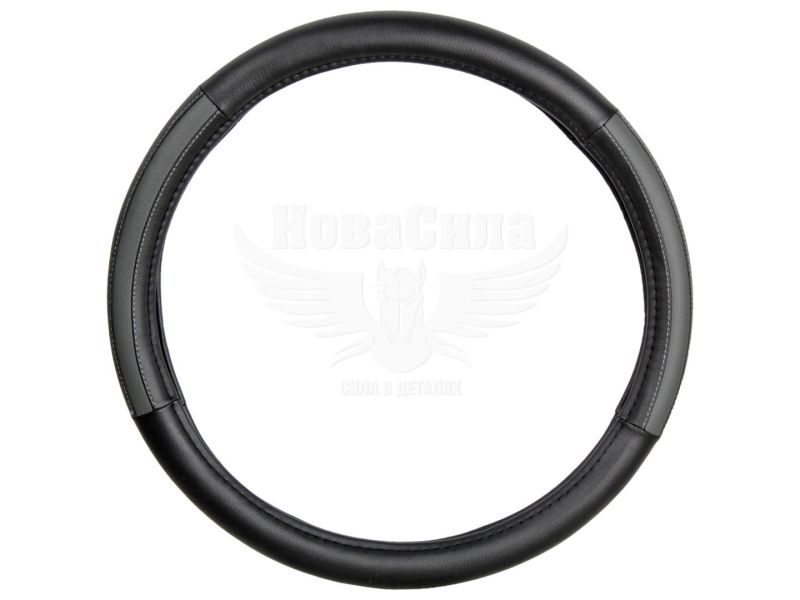 Чохол руля L чорний з сірими вставками 39-41см. (CarLife) (SW123L)