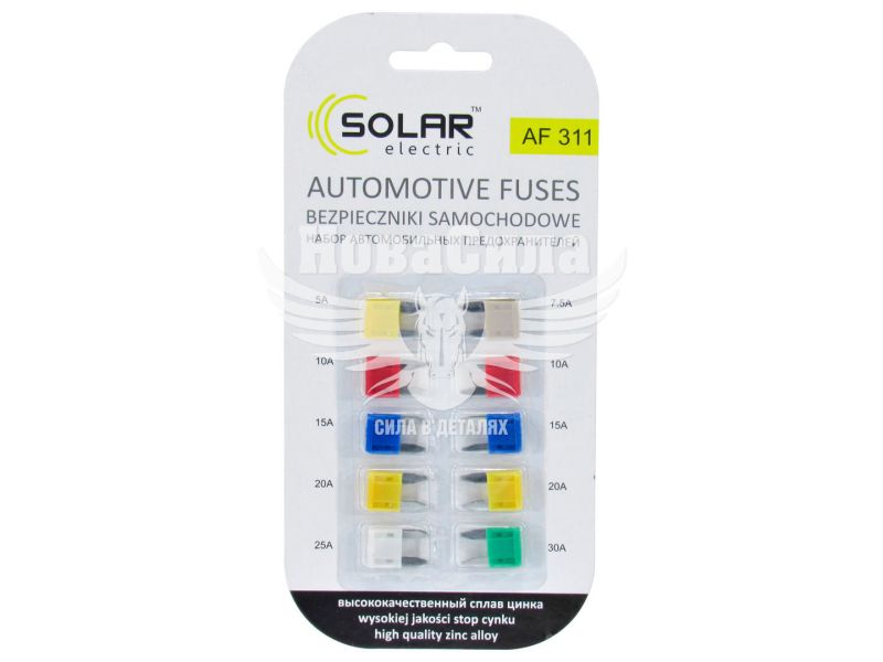 Запобіжники плоскі міні (Solar) кт. 10шт. сплав цинку (7.5-30А) (AF311)