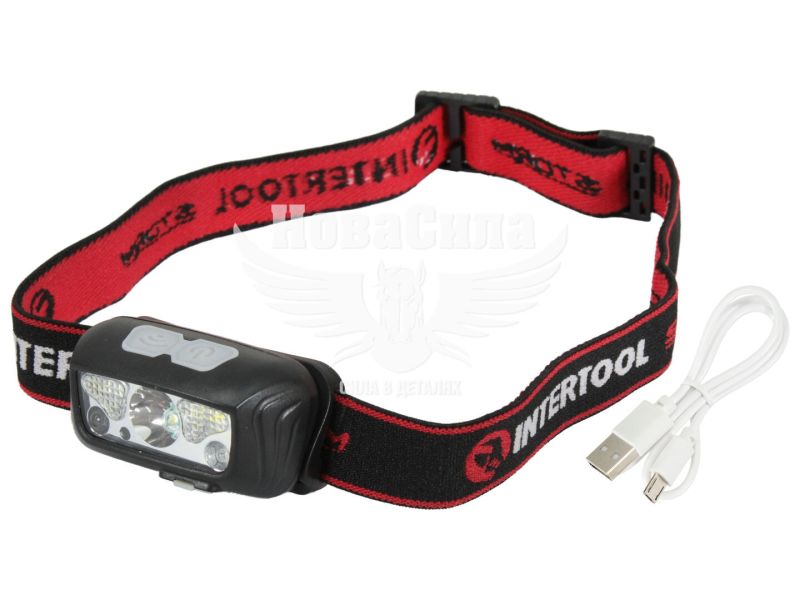 Ліхтарик на голову (Intertool) акумуляторний LED 3W, 2SMD (з датчиком руху) (LB-0310)