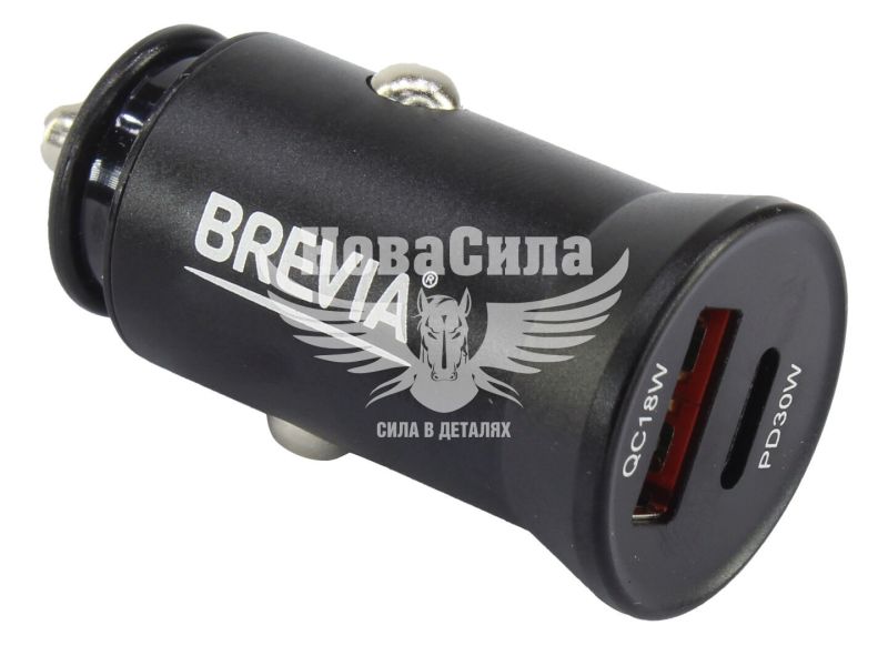 Зарядне для портативних пристроїв 12-24V (Brevia) 1USB-A, 1USB-C, 30W, алюмін. (46030CAB)