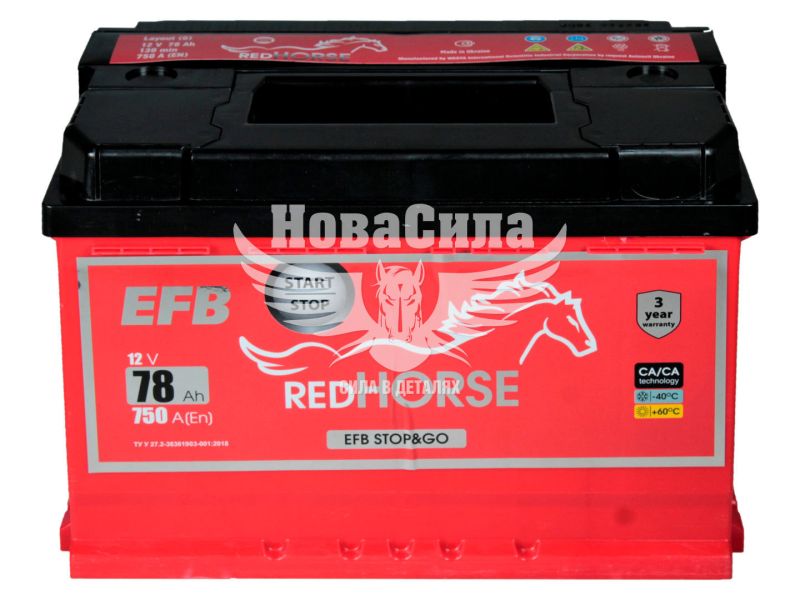 АКБ 78-А/Ч (Red Horse) EFB (R+) 750A (278х175х190мм.)