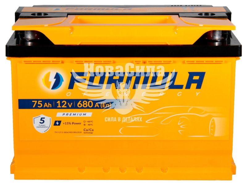АКБ 75-А/Ч (Formula) Premium (L+) 680A (278х175х190мм.)