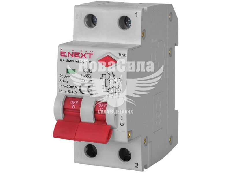 Вимикач диференційного струму E.NEXT e.elcb.stand.2.C16.30, 2р, 16А, C, 30мА дифавтомат з розділеною рукояткою (p0620006)