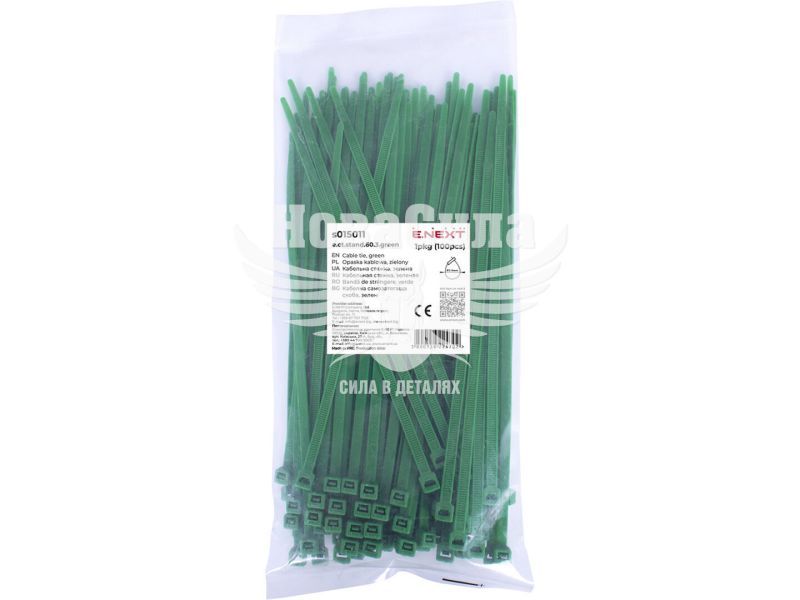 Кабельна стяжка (хомут) 3х60мм E.NEXT e.ct.stand.60.3.green (100шт), зелена (s015011)