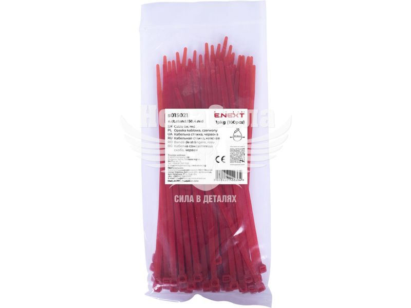 Кабельна стяжка (хомут) 4х150мм E.NEXT e.ct.stand.150.4.red (100шт), червона (s015021)