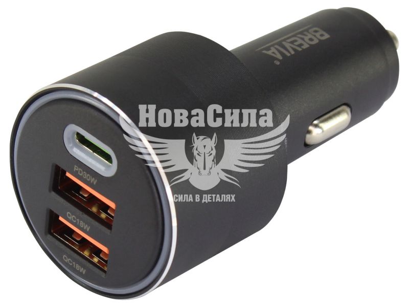 Зарядне для портативних пристроїв 12-24V (Brevia) 2USB-A, 1USB-C, 66W (46066DUCLB)
