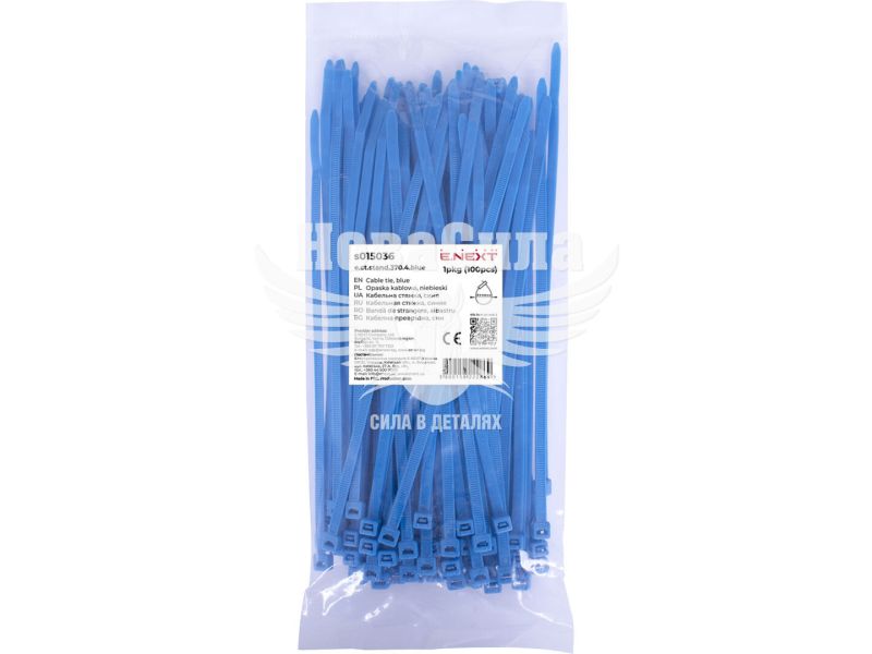 Кабельна стяжка (хомут) 4х370мм E.NEXT e.ct.stand.370.4.blue (100шт), синя (s015036)