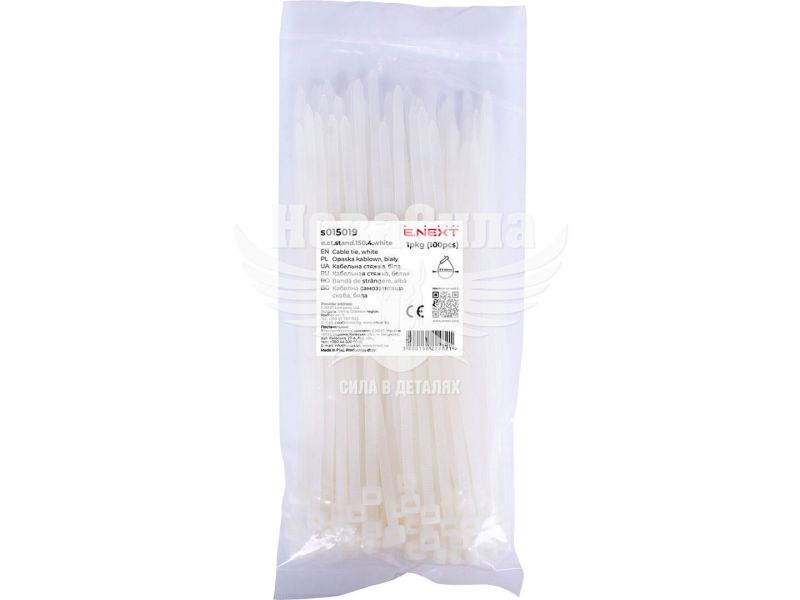Кабельна стяжка (хомут) 4х150мм E.NEXT e.ct.stand.150.4.white (100шт), біла (s015019)