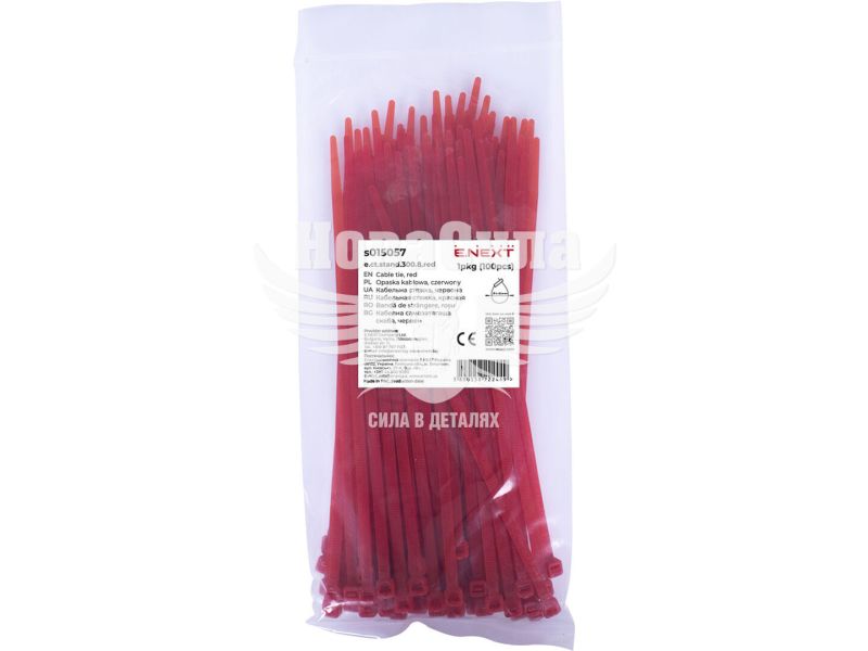 Кабельна стяжка (хомут) 8х300мм E.NEXT e.ct.stand.300.8.red (100шт), червона (s015057)