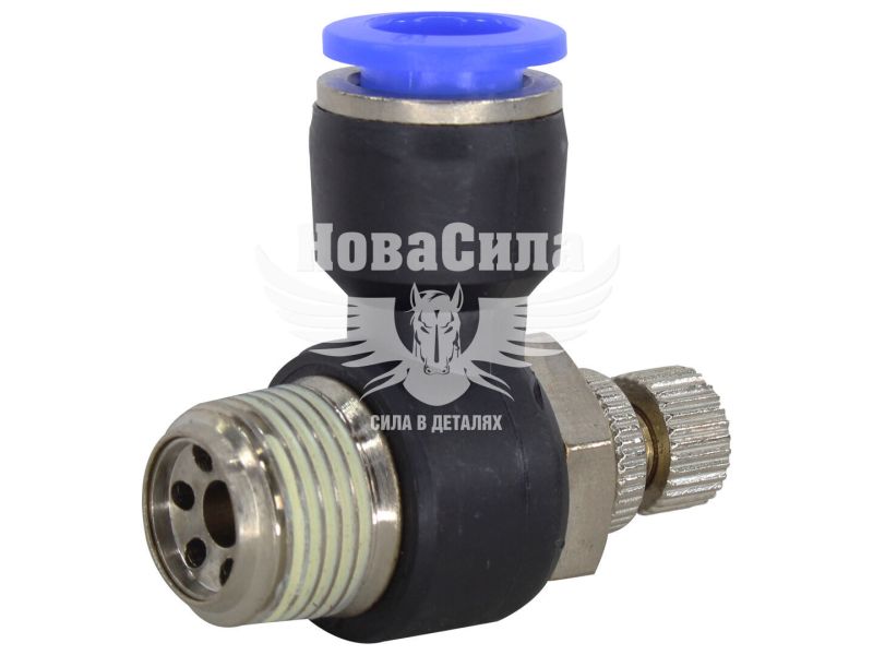 З'єднувач (кран) трубки ПВХ з зовн. різьбою Г-подібний пластик 3/8х10мм. (Airkraft) з регулюванням подачі повітря (SL10-03)