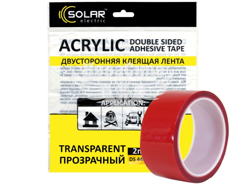 Скотч двохстор. 40мм. 2м. (Solar) Acrylic (прозорий підс.) (DS4402)