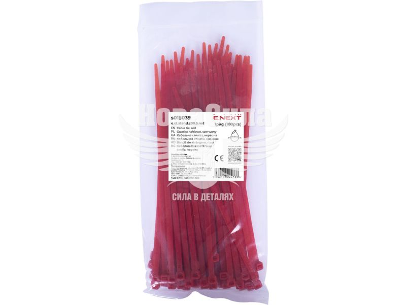 Кабельна стяжка (хомут) 5х200мм E.NEXT e.ct.stand.200.5.red (100шт), червона (s015039)