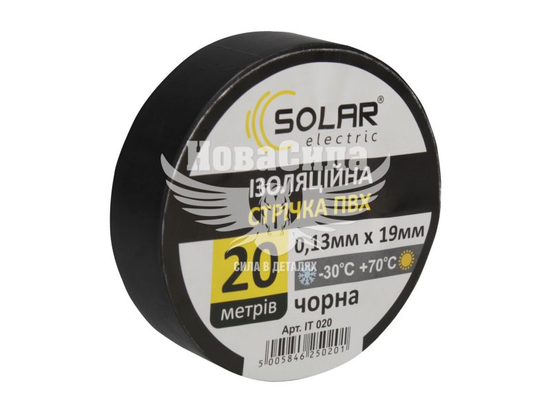 Изолента (Solar) 20м черная (IT020)