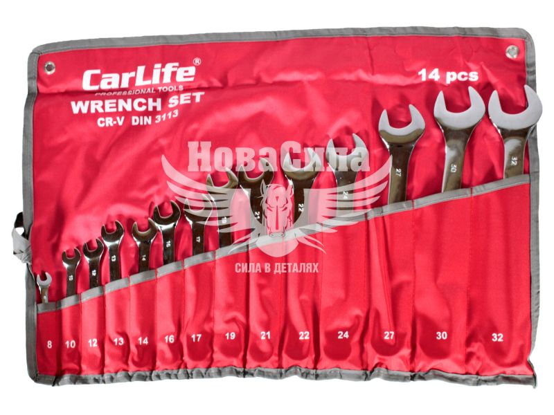 Набір ключів ріжково-накидних (CarLife) 14шт. в чохлі (8-32мм.) (WR4214/P)