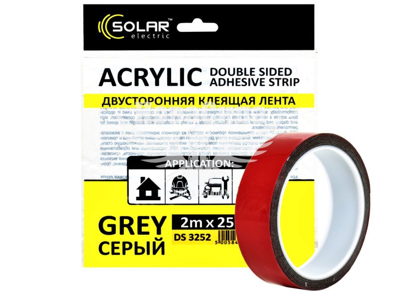 Скотч двохстор. 25мм. 2м. (Solar) Acrylic (сірий підс.) (DS3252)