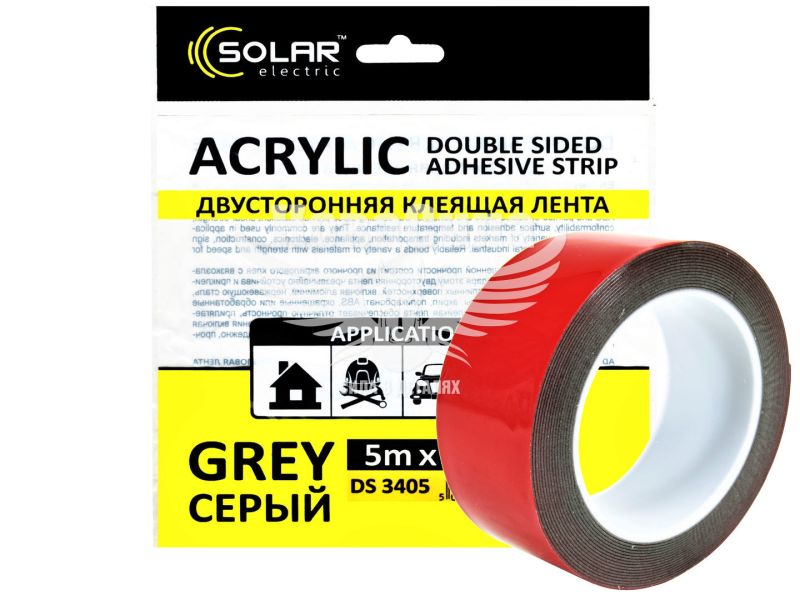 Скотч двохстор. 40мм. 5м. (Solar) Acrylic (серый усил.) (DS3405)