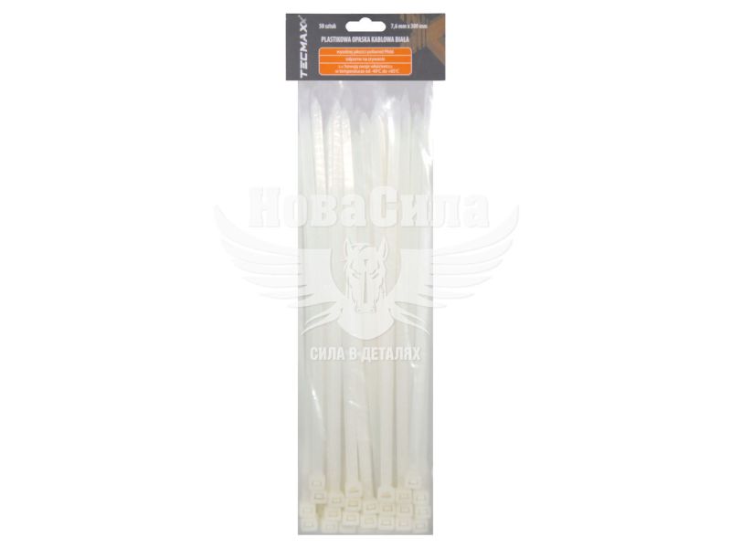 Хомут пластиковий білий 7,6х300 (Tecmaxx) (уп. 50шт.) (14-221)