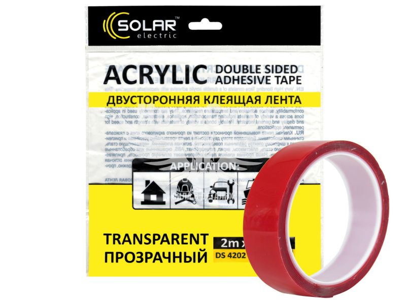 Скотч двохстор. 20мм. 2м. (Solar) Acrylic (прозорий підс.) (DS4202)