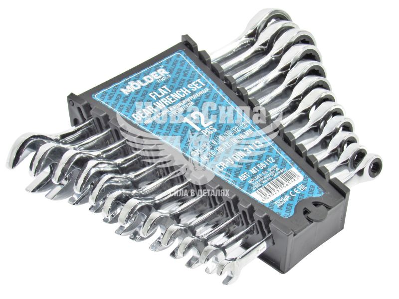 Набір ключів ріжково-накидних з тріщоткою (Molder Tools) 12шт. (7-19мм.) (MT56112)