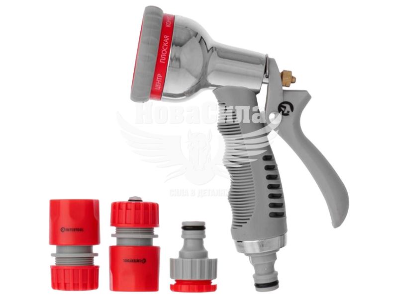 Пістолет для полива (Intertool) з конекторами (8-ми функціональний) хромований (GE-0005)