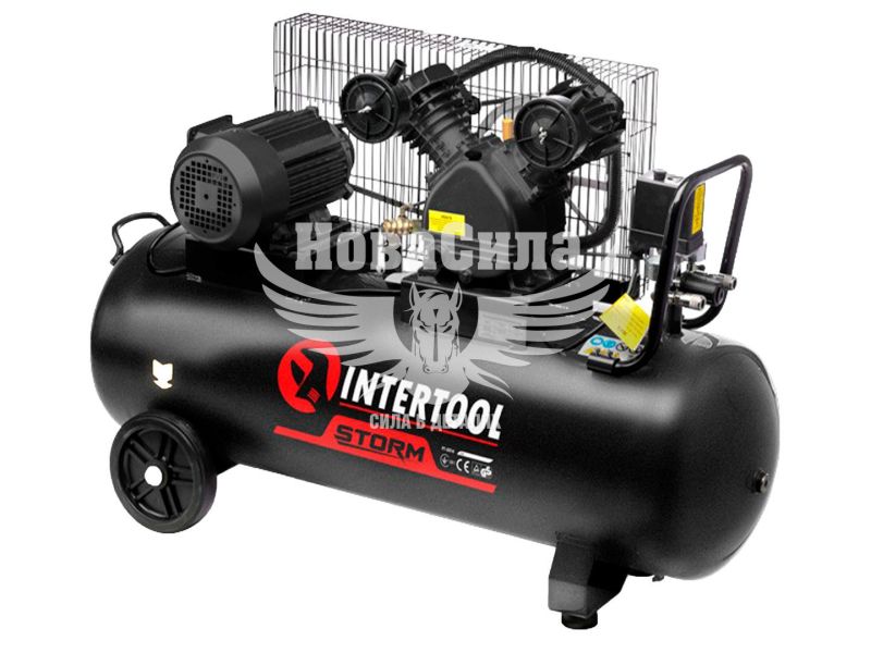 Компресор стаціонарний (Intertool) (2-х цил.) 4HP.- 3кВт.- 8атм.- 500л/хв.- 100л. (PT-0013)