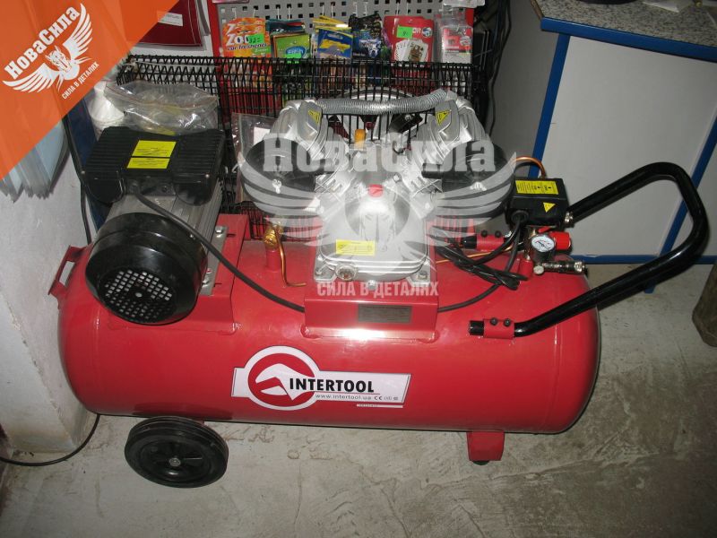 Компресор стаціонарний (Intertool) (2-х цил.) 4HP.- 3кВт.- 8атм.- 500л/хв.- 100л. (PT-0014)