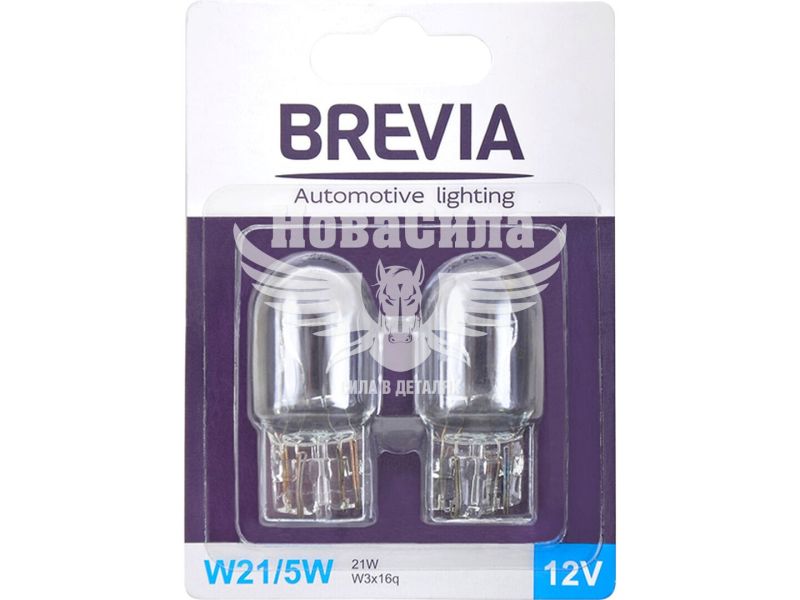 Лампочка 2-ох конт. скутер без цокол. 12V-21/5Вт W21/5W W3x16g (Brevia) (к-т. 2шт.) (12311B2)