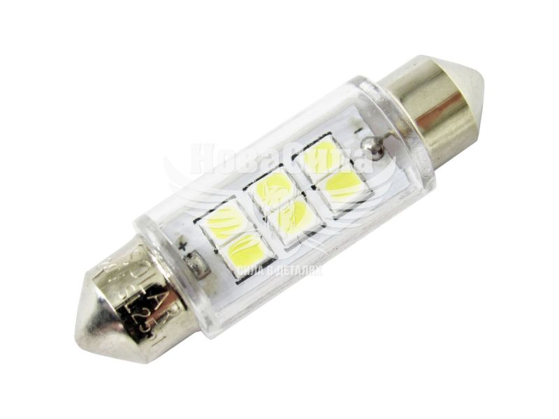 Лампочка 2-х цокольная LED T11_C5W SMD белая 6-диодов 24V-5 Вт SV8.5-8 39мм. (Solar) (к-т.-2шт.) (SL2551)