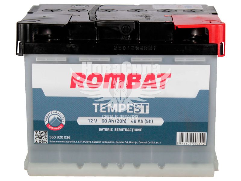 АКБ напівтяговий 12V 60-А/Ч R+ (Rombat) (кислотний, 242x175x190мм) (STL2560)