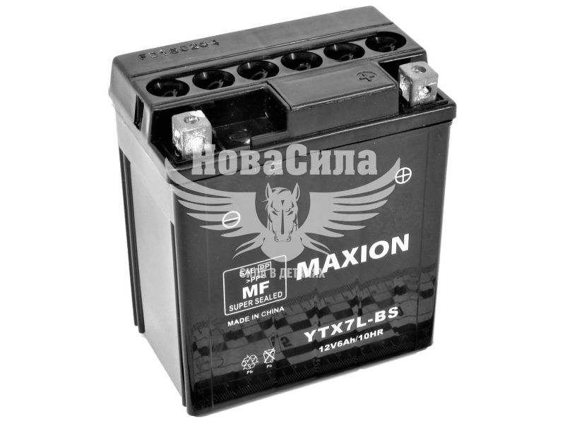 АКБ мото кислотний 12V 6-А/Ч R+ (Maxion) (AGM) (113х70х130) (YTX7L-BS)