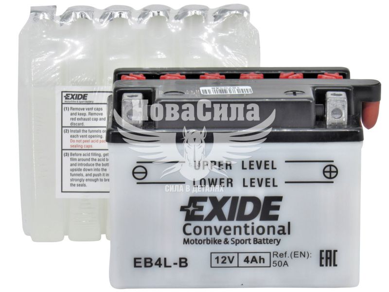 АКБ мото кислотний 12V 4-А/Ч R+ (Exide) (120x70x92) (EB4L-B)