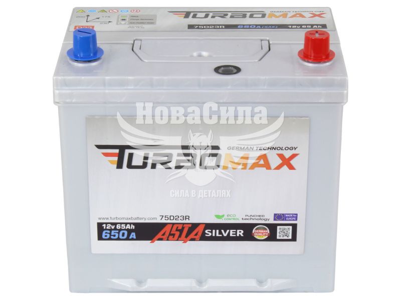 АКБ Азія 65-А/Ч (TurboMax) Silver (R+) 650A (230х175х227мм.) (TMA65A630R)