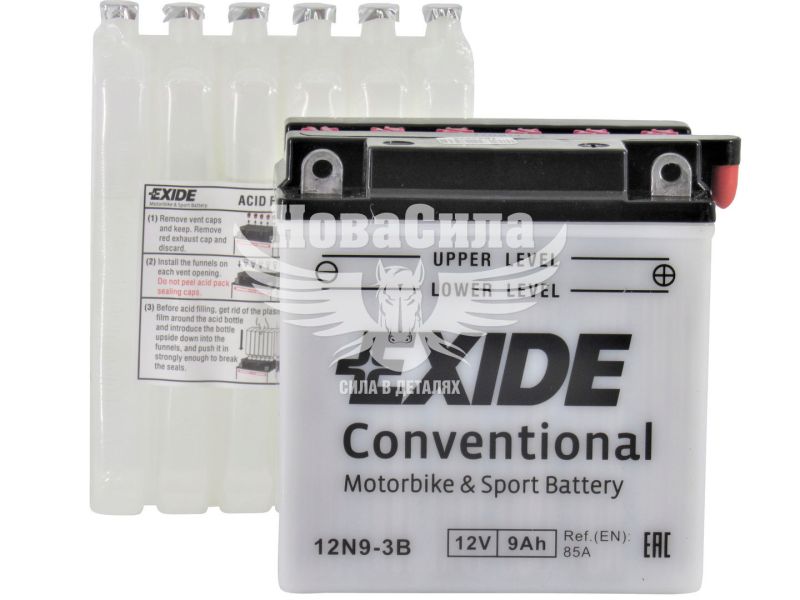 АКБ мото кислотний 12V 9-А/Ч R+ (Exide) (135x75x139) (12N9-3B)