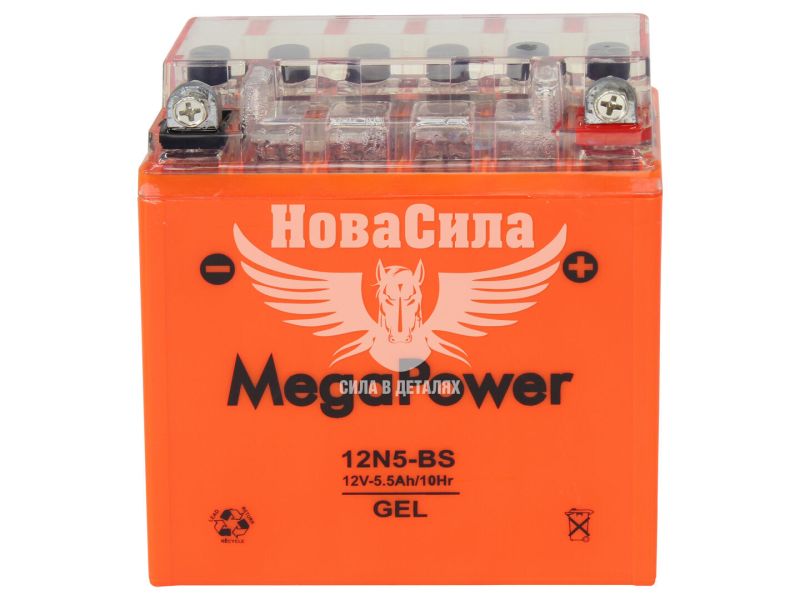 АКБ мото гелевий 12V 5,5-А/Ч R+ (MegaPower) (120х60х130) (12N5-BS)