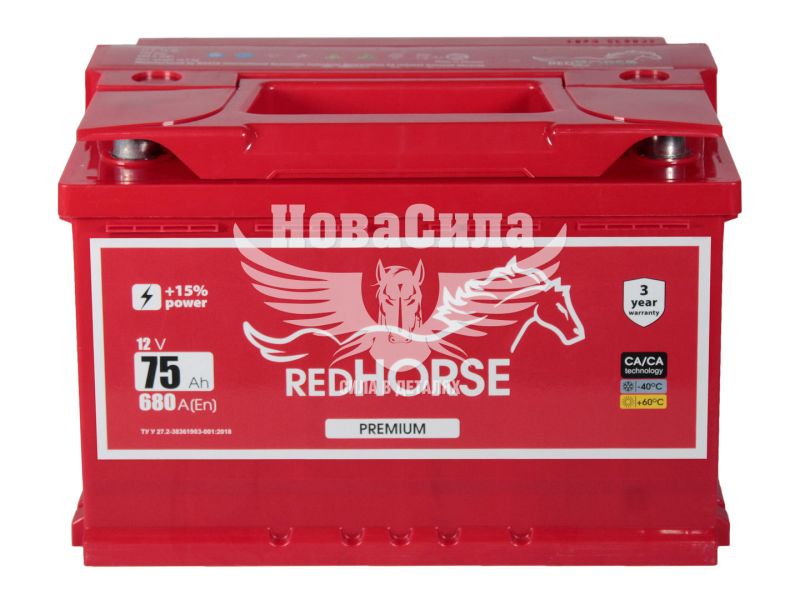 АКБ 75-А/Ч (Red Horse) Premium (L+) 680A (278х175х190мм.)