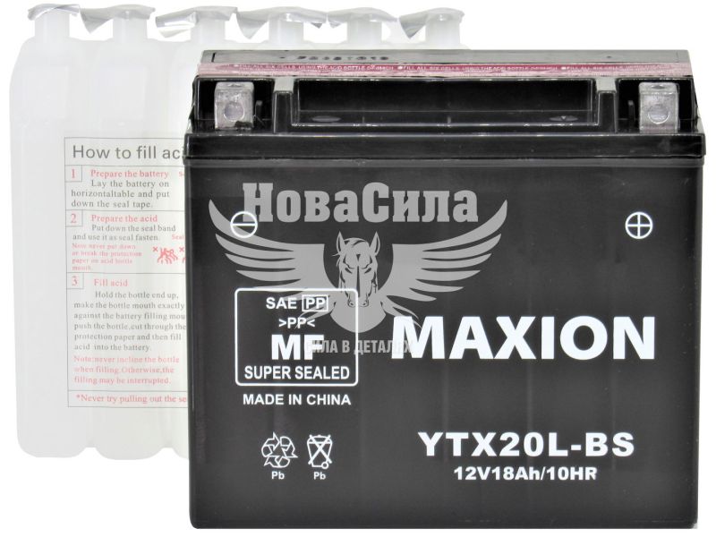 АКБ мото кислотний 12V 18-А/Ч R+ (Maxion) (175х87х155) (YTX20L-BS)