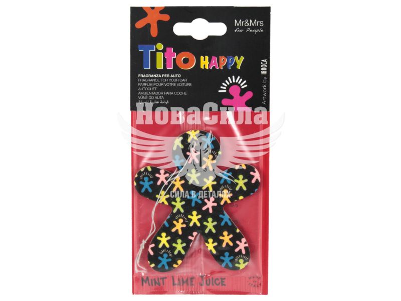 Ароматизатор (Mr&Mrs) Tito Happy Black Mint Lime Juice (суха картка) (JTITOPAP04V01)