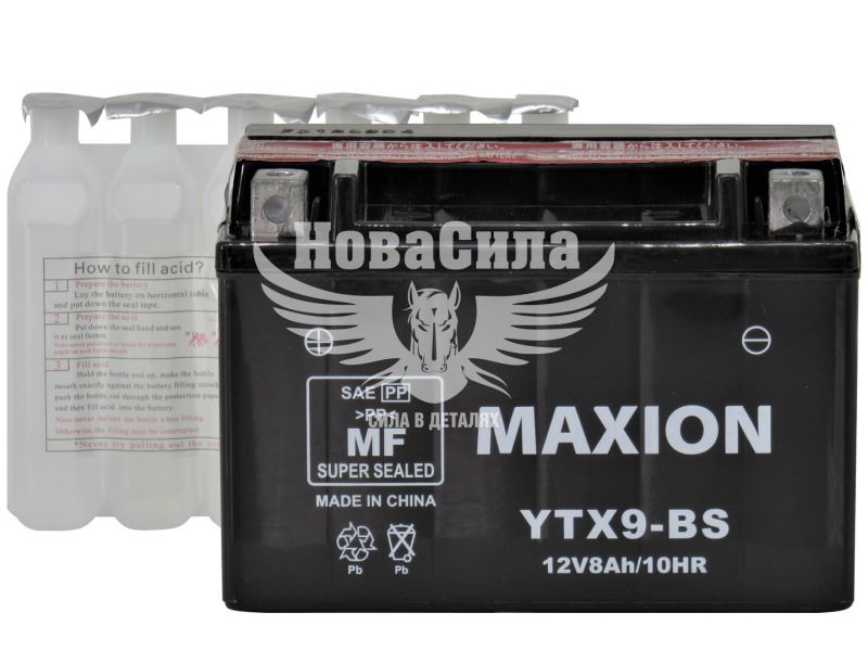 АКБ мото кислотний 12V 8-А/Ч L+ (Maxion) (150х87х105) (YTX9-BS)