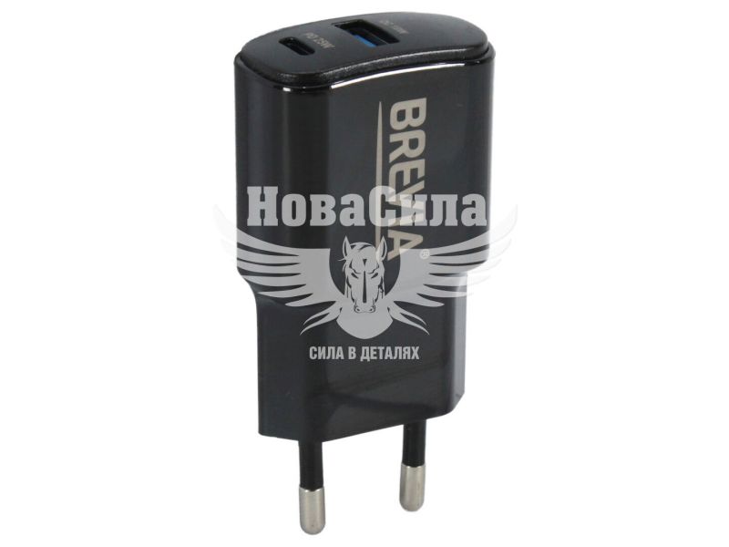 Зарядне для портативних пристроїв 220V (Brevia) 1USB-A, 1USB-C, 25W (45025CAB)