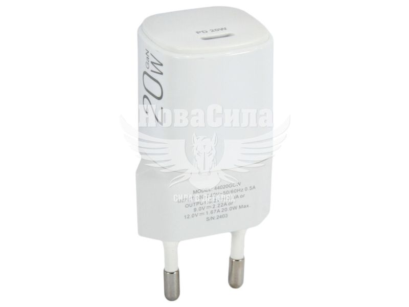 Зарядне для портативних пристроїв 220V (Brevia) 1USB-C, 20W (ePowerGaN) (44020GCW)