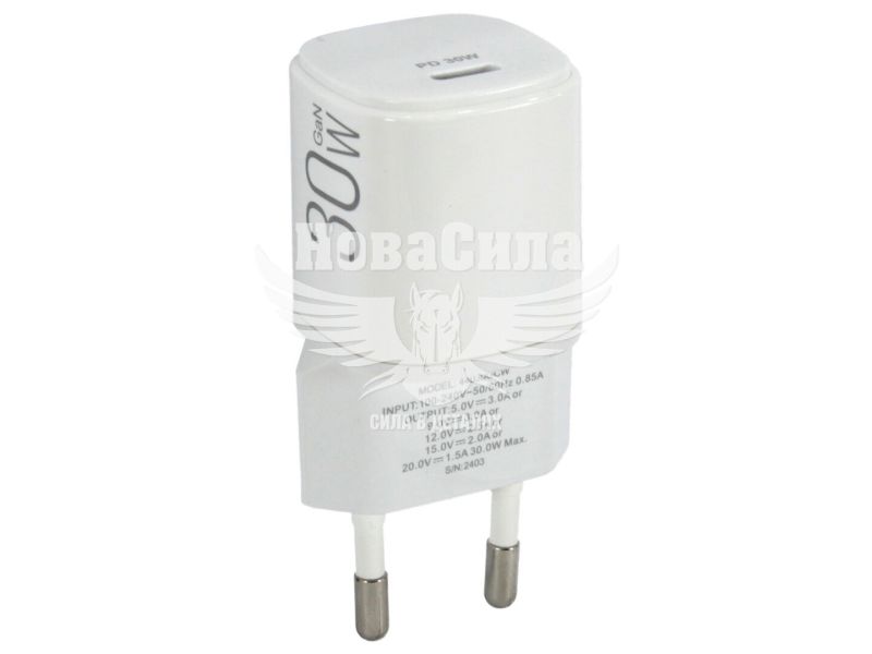 Зарядне для портативних пристроїв 220V (Brevia) 1USB-C, 30W (44030GCW)