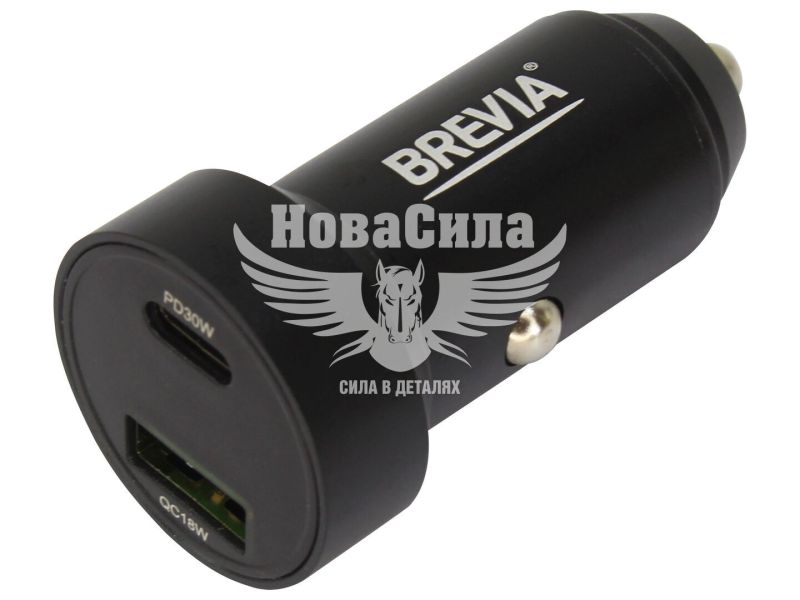 Зарядне для портативних пристроїв 12-24V (Brevia) 1USB-A, 1USB-C, 48W, алюмін. з дисплеєм (46648CADB)