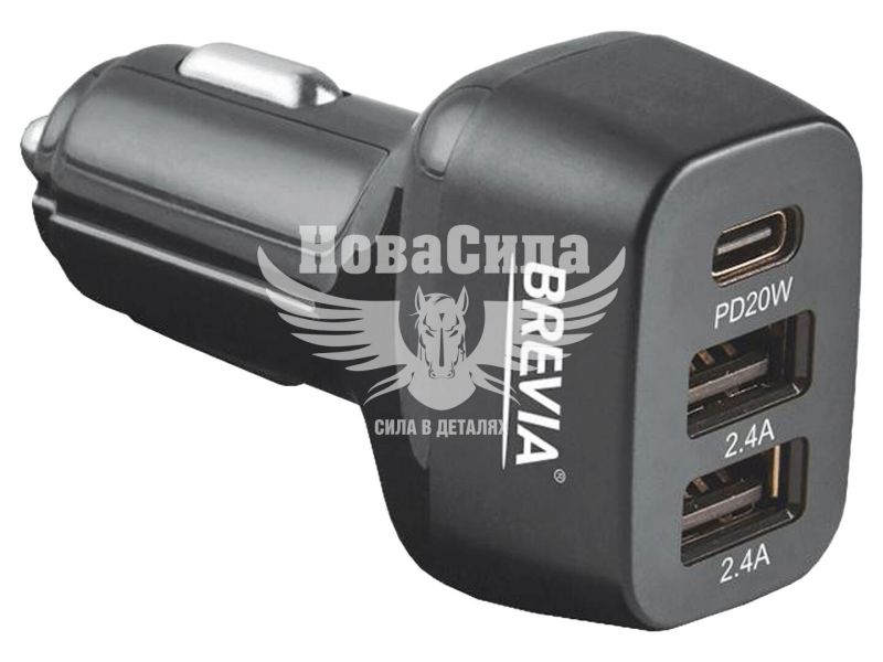 Зарядне для портативних пристроїв 12-24V (Brevia) 2USB-A, 1USB-C, 44W (46044DUCB)