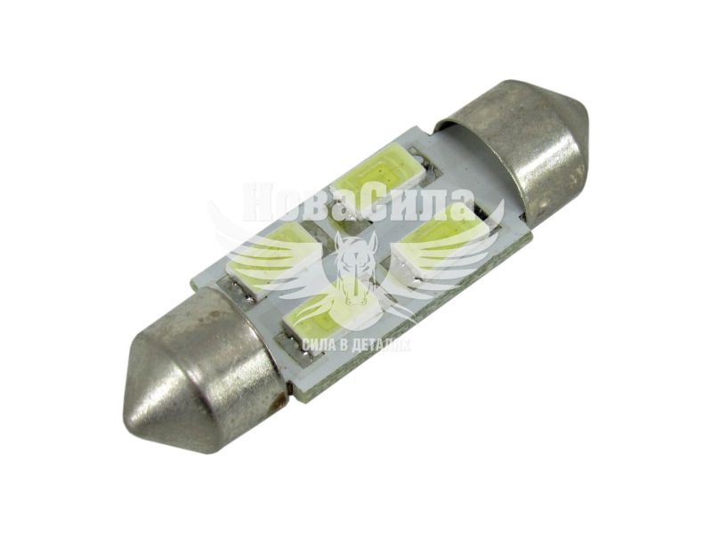 Лампочка 2-ох цокольна LED T11_C5W SMD біла 4-діоди 24V-5Вт SV8.5-8 36мм. (Solar) (упак.-10шт.) (LS271_P)