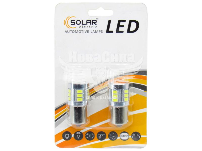 Лампочка 1-но конт. груша біла LED SMD 12V 18-діодів P21W BA15s (Solar) (к-т.-2шт.) (LS295_B2)
